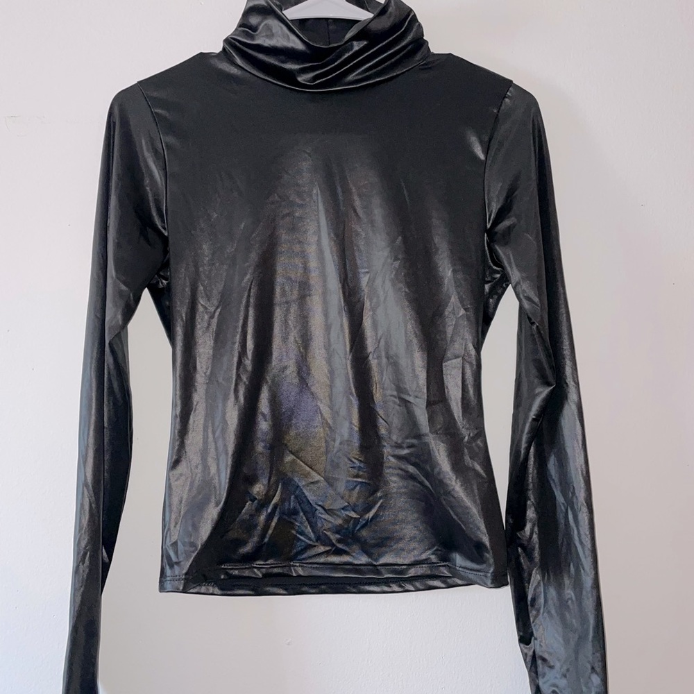 Black Patent leather long sleeve top